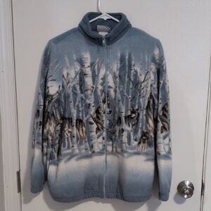 Vintage Wolf Scene Fleece Jacket